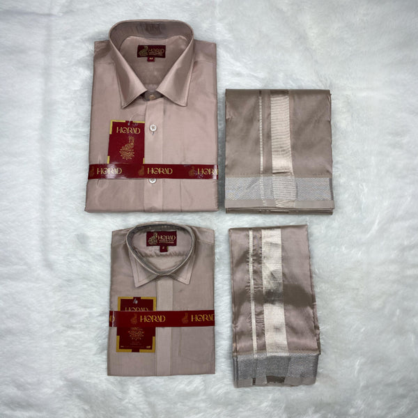 Horad Premium Art Silk Dad and Son Sandstone Shirt + Dhoti