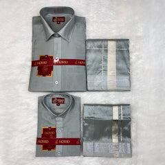 Horad Premium Art Silk Dad and Son Steel Grey Shirt + Dhoti