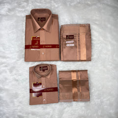 Horad Premium Art Silk Dad and Son Copper  Shirt + Welcro Dhoti
