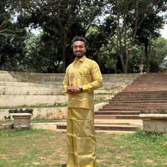 Horad Premium Art Silk Dark Gold Shirt + Welcro Dhoti