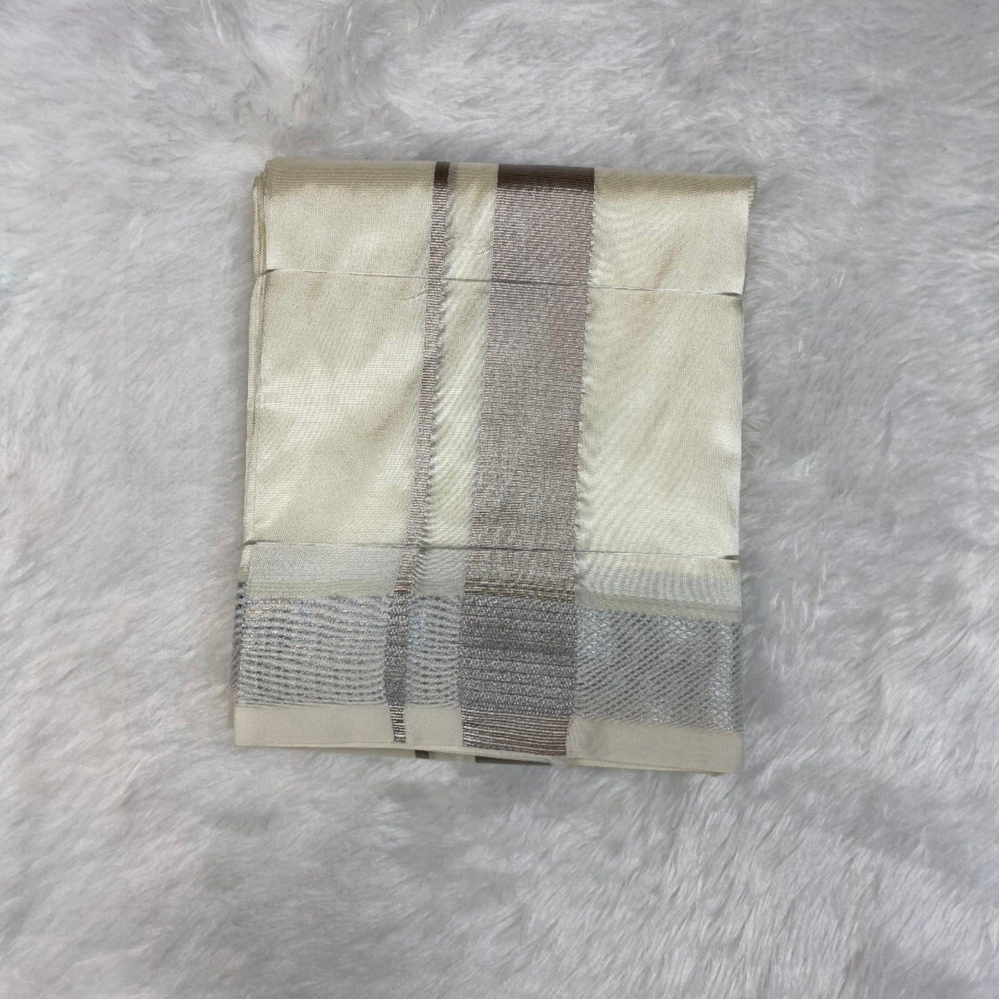 Horad Premium Art Silk Cream Balaji Embroidery Shirt + Cream with Silver Border Dhoti + Angavastram + Belt