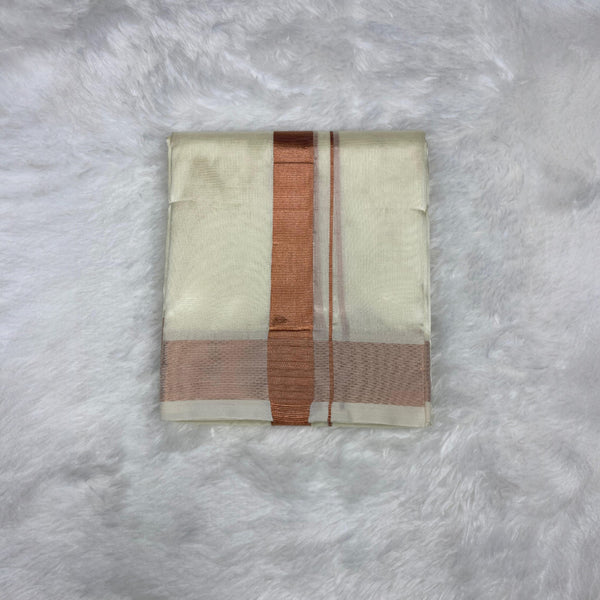 Horad Premium Art Silk Copper  Shirt + Cream Dhoti
