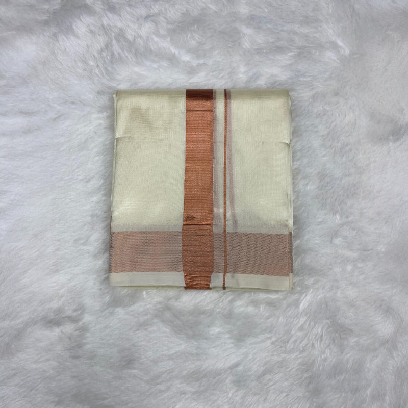 HORAD Premium Art Silk Cream  Dhoti + Angavastram (9X5)