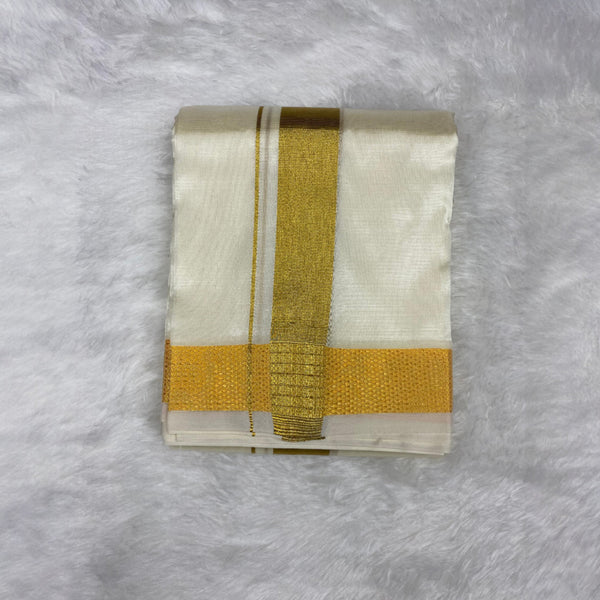 Horad Premium Art Silk Light Gold Shirt + Cream with Gold Dhoti