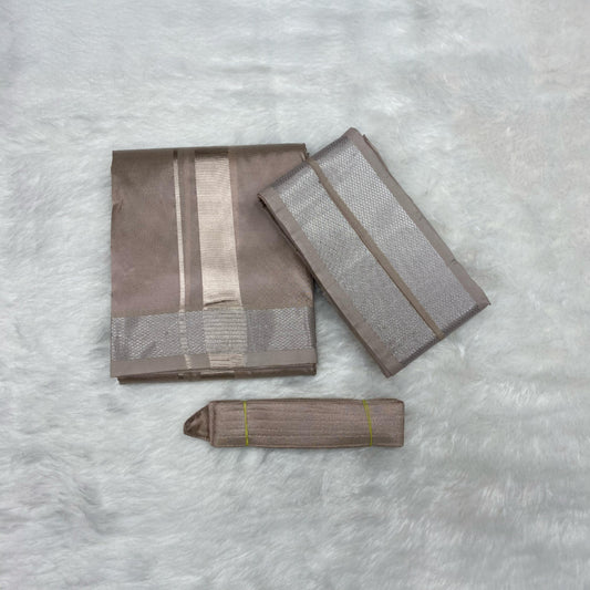 HORAD Premium Art Silk Sandstone Dhoti + Angavastram + Belt (8X4)