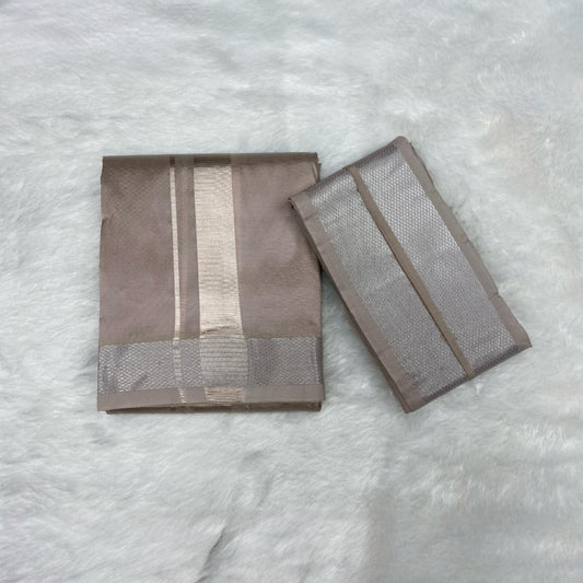 HORAD Premium Art Silk Sandstone Dhoti + Angavastram (8X4)