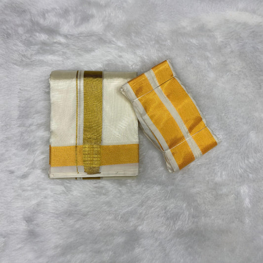 HORAD Premium Art Silk Cream Dhoti + Angavastram (10X6)