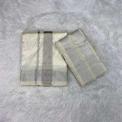 HORAD Premium Art Silk Cream With Silver Dhoti + Angavastram (9X5)