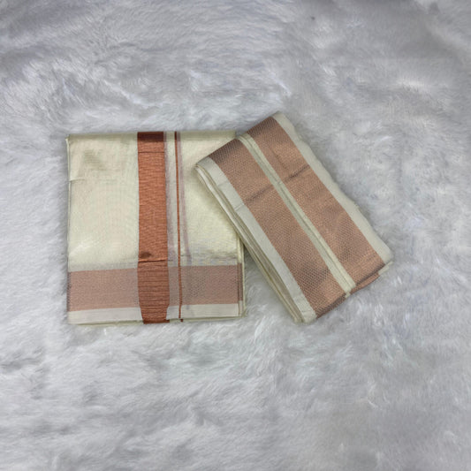 HORAD Premium Art Silk Cream Dhoti + Angavastram (8X4)