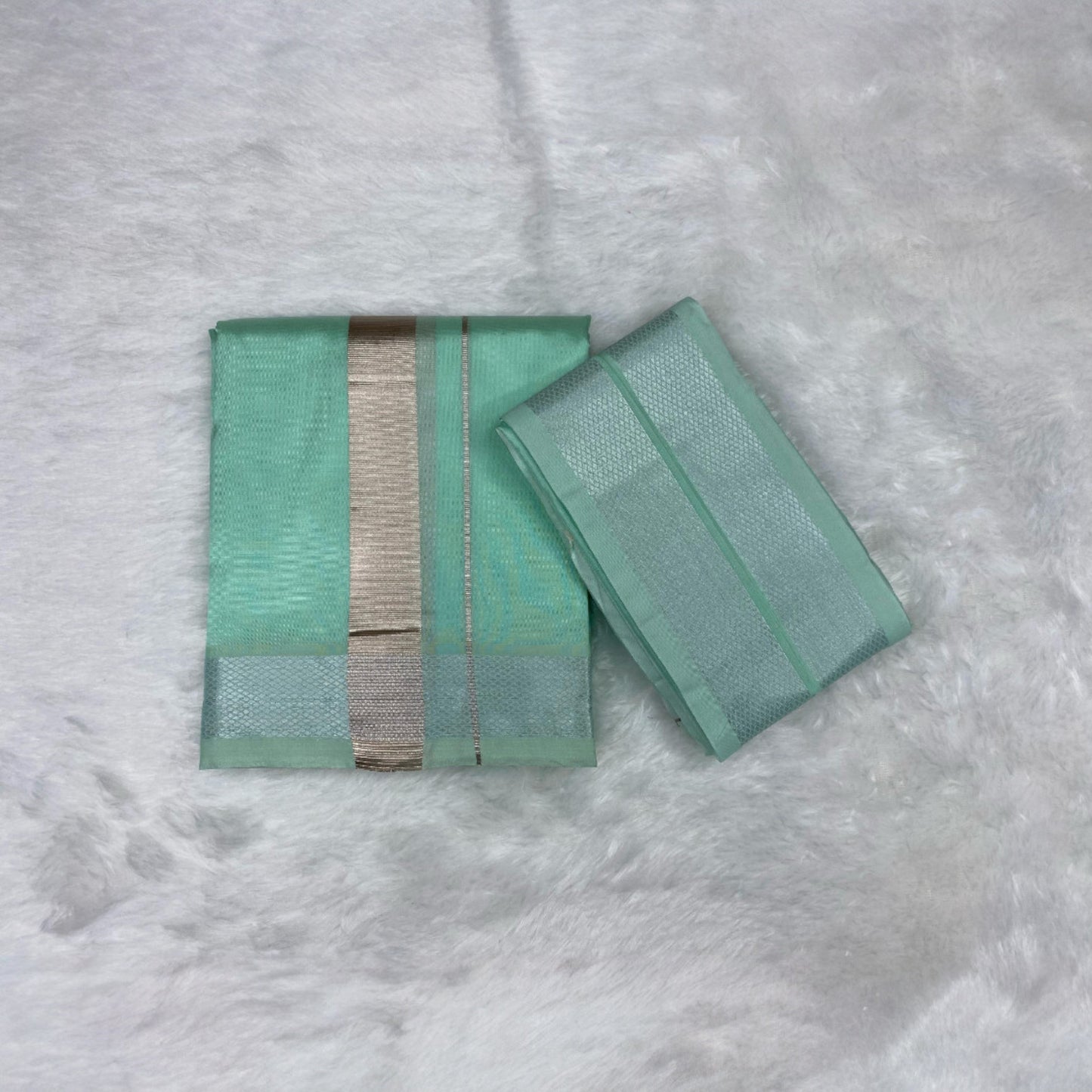 HORAD Premium Art Silk ML.Green Dhoti + Angavastram + Belt (9X5)