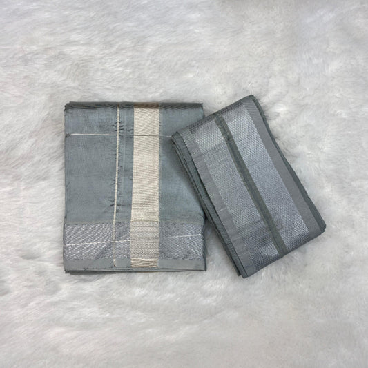 HORAD Premium Art Silk Steel Grey  Dhoti + Angavastram (8X4)