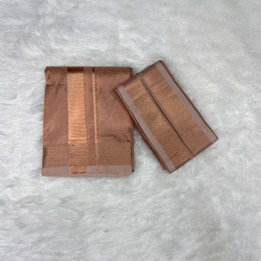 HORAD Premium Art Silk Copper  Dhoti + Angavastram (8X4)