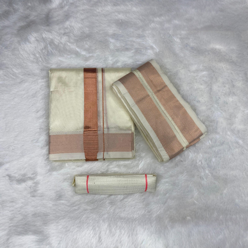 HORAD Premium Art Silk Cream  Dhoti + Angavastram + Belt (10X6)