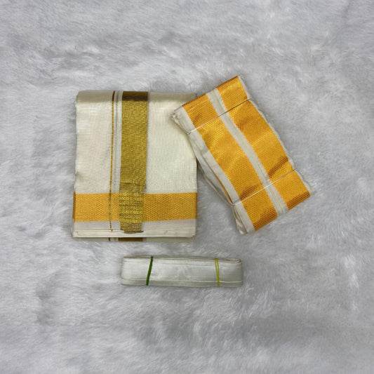 HORAD Premium Art Silk Cream with Gold Dhoti + Angavastram + Belt