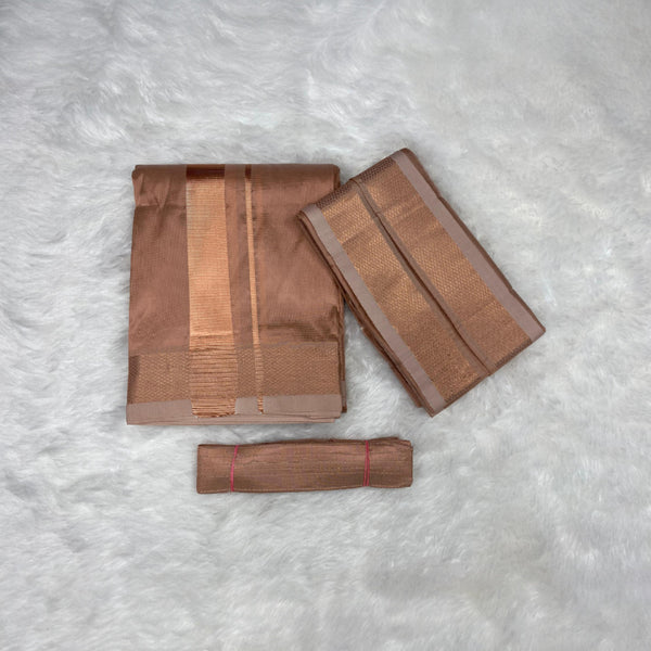 HORAD Premium Art Silk Copper  Dhoti + Angavastram + Belt (10X6)