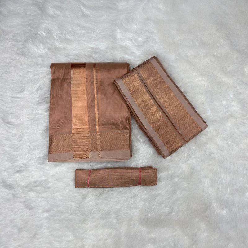 HORAD Premium Art Silk Copper  Dhoti + Angavastram + Belt (9X5)