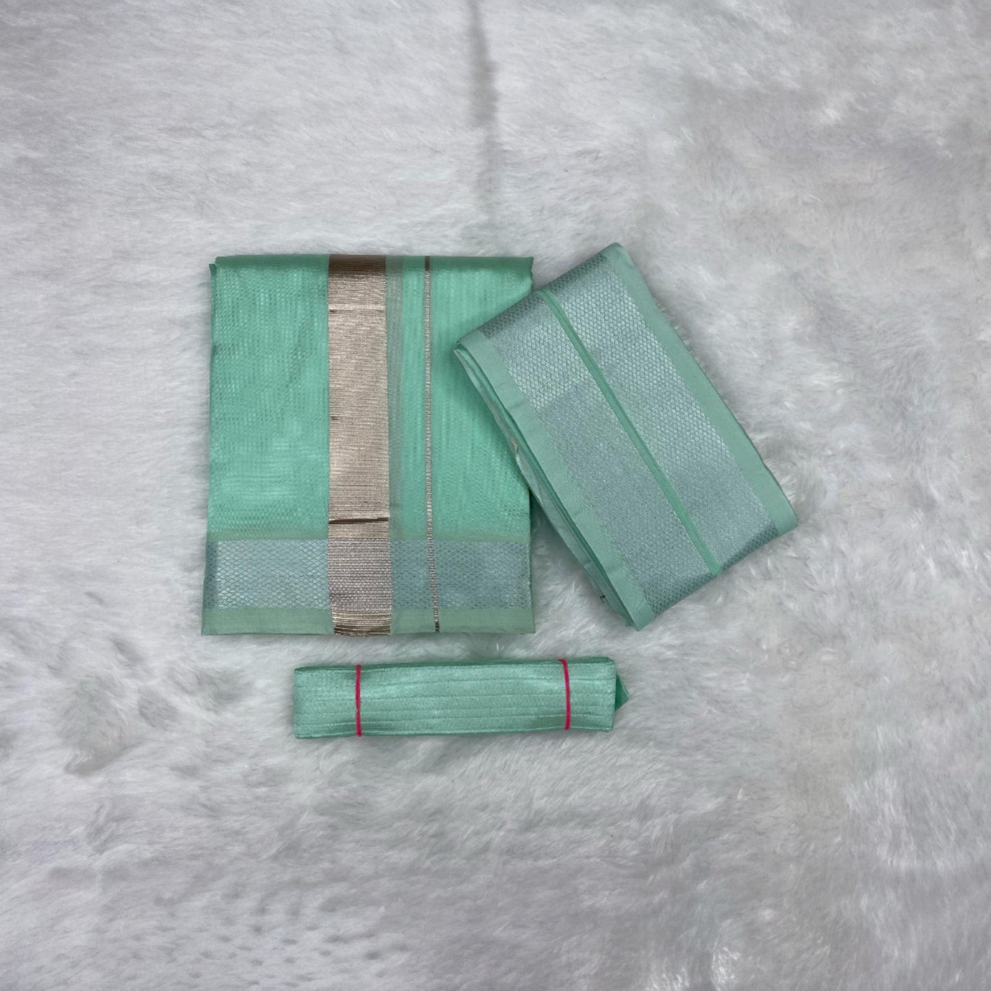 HORAD Premium Art Silk ML.Green Dhoti + Angavastram + Belt (8X4)
