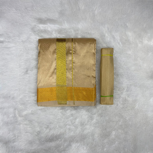 HORAD Premium Art Silk Light Gold  Dhoti + Belt