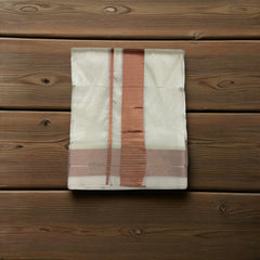 Horad Premium Art Silk Cream Balaji Embroidery Shirt + Cream with Copper Border Dhoti