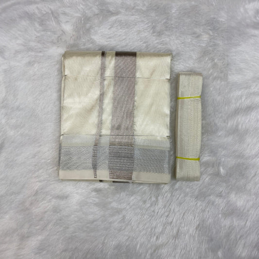 HORAD Premium Art Silk Cream with Silver Zari  Dhoti + Belt