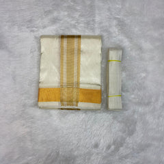 HORAD Premium Art Silk Gold with Gold Border Dhoti + Belt