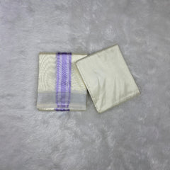 HORAD Premium Art Silk Cream with Lavender+Silver Border Dhoti with Cream Shirt Material