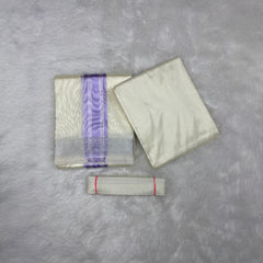 HORAD Premium Art Silk Cream with Lavender+Silver Border Dhoti with Cream Shirt Material + Belt