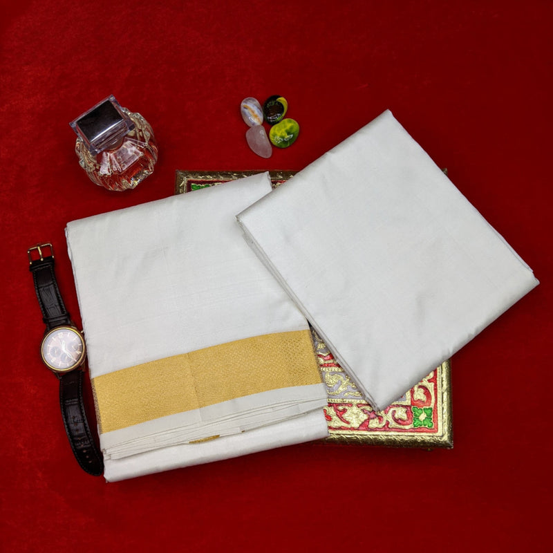 Horad Pure Silk Cream 2.00” Dhoti + Shirt Material