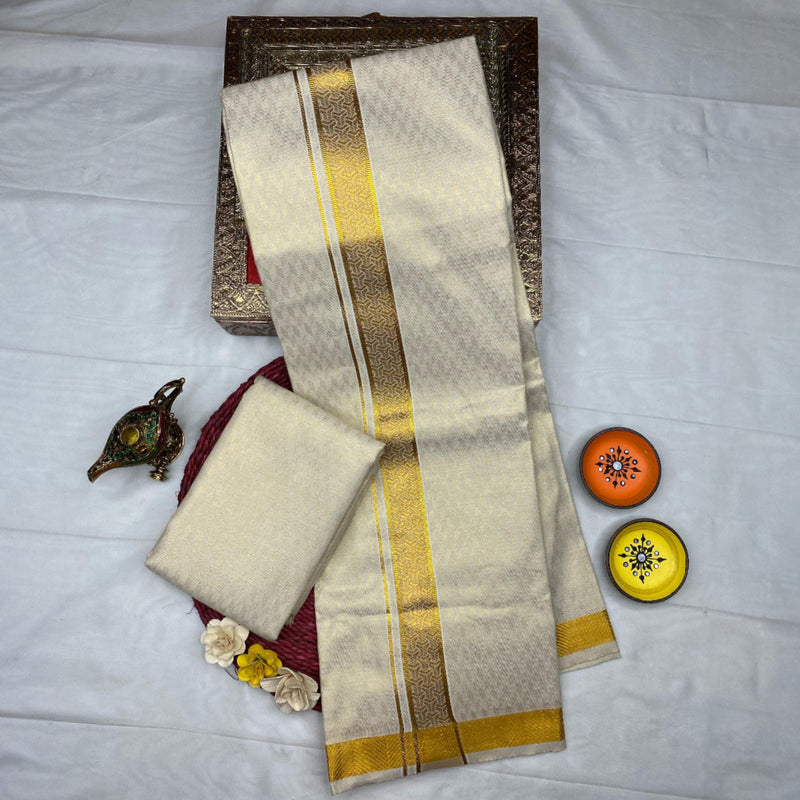 HORAD Kora Cotton Gold Emboss Shirt Material with  Dhoti