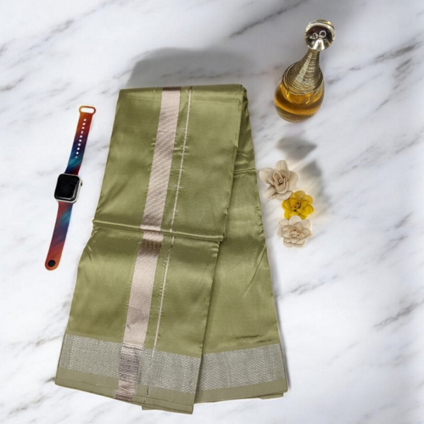 HORAD Premium Art Silk FIR.Green  Dhoti with Shirt Material + Belt