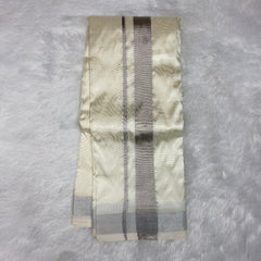 Horad Premium Art Silk Cream Balaji Embroidery Shirt + Cream with Silver Border Dhoti + Belt