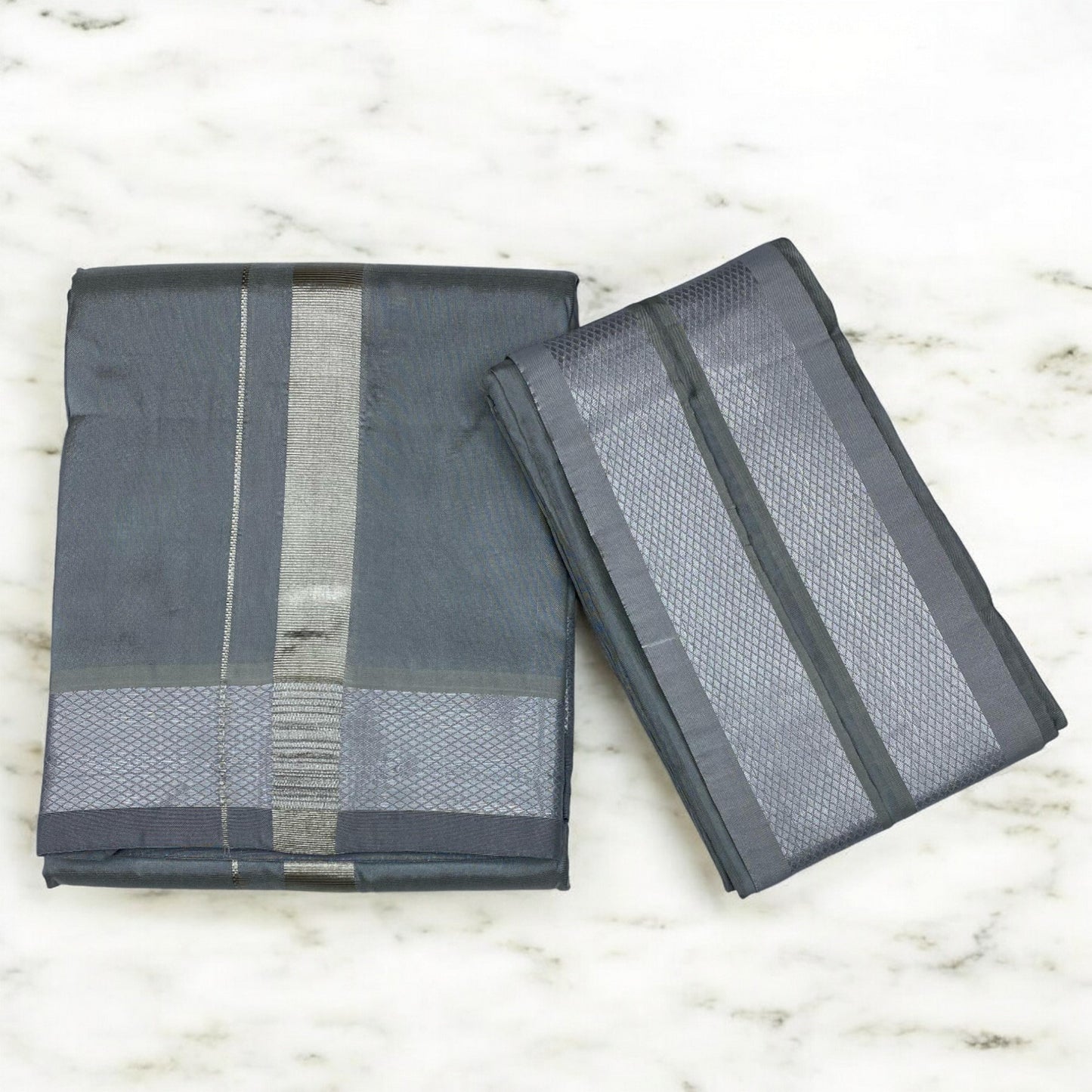 HORAD Premium Art Silk Stell Grey  Dhoti + Angavastram (8X4)