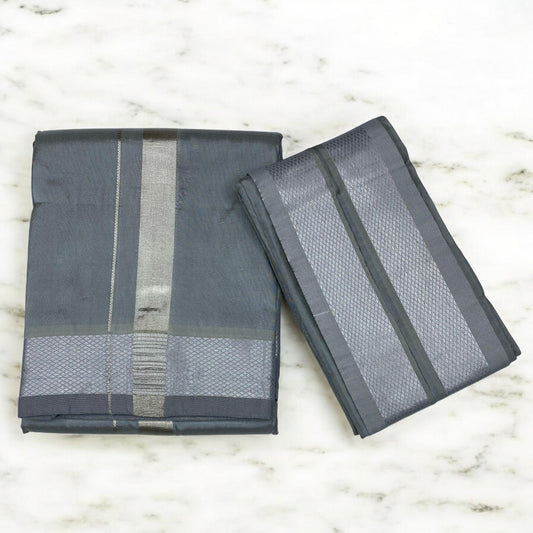 HORAD Premium Art Silk Stell Grey  Dhoti + Angavastram (8X4)