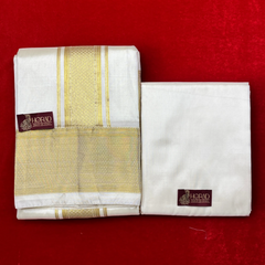 Horad Premium Art Silk Cream 4 inch Border Shirt Material+Dhoti ( 2 in 1)