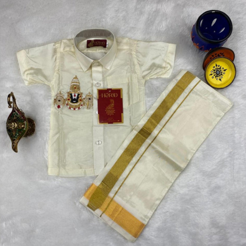Horad Premium Art Silk Cream Balaji Embroidery Kids Set