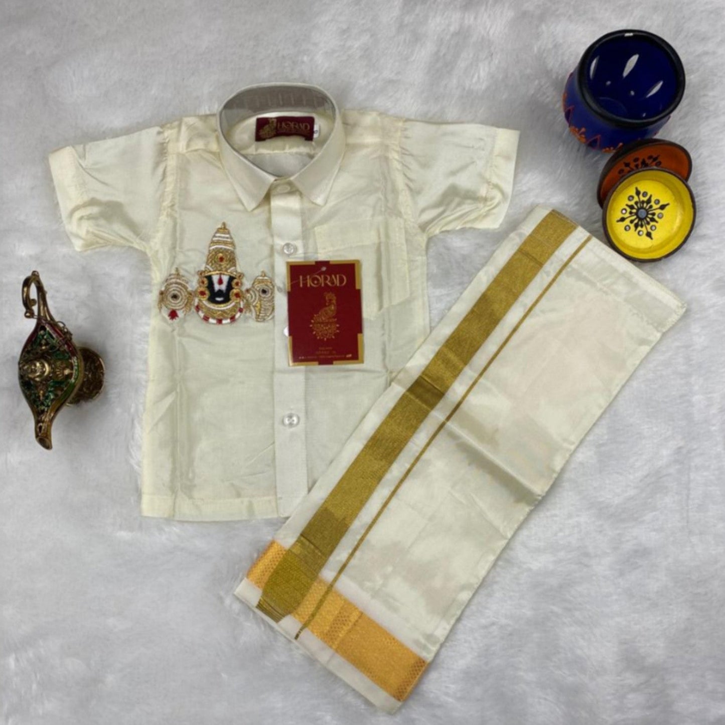 Horad Premium Art Silk Cream Balaji Embroidery Kids Set