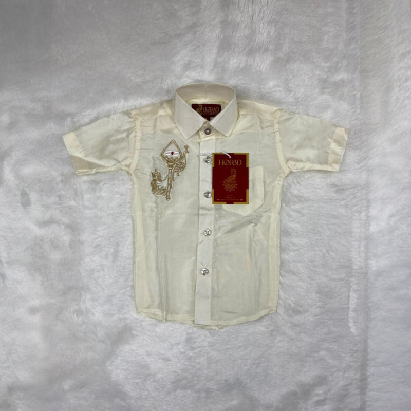 Horad Premium Art Silk Cream Vel and Peacock Embroidery Kids Set