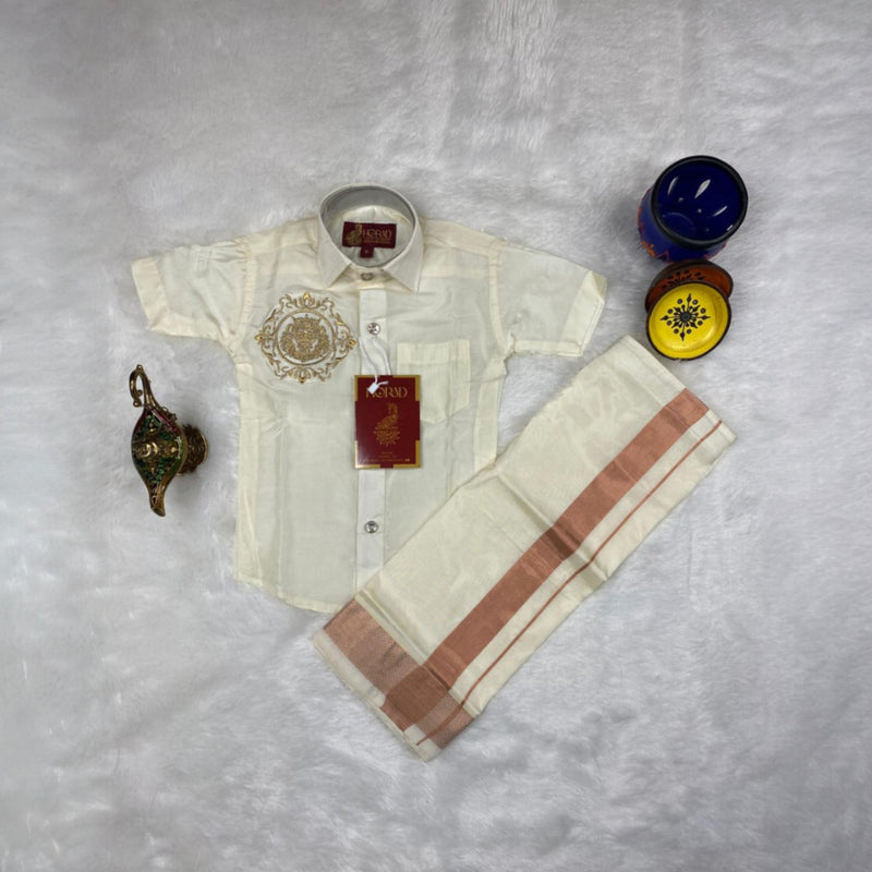 Horad Premium Art Silk Cream Lion Embroidery Kids Set