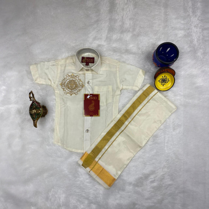 Horad Premium Art Silk Cream Lion Embroidery Kids Set