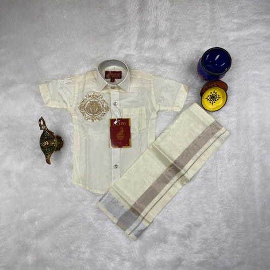 Horad Premium Art Silk Cream Lion Embroidery Kids Set