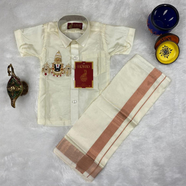 Horad Premium Art Silk Cream Balaji Embroidery Kids Set