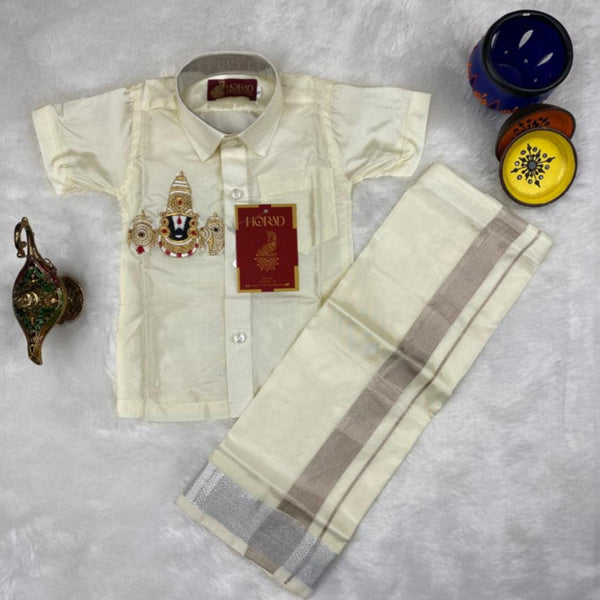 Horad Premium Art Silk Cream Balaji Embroidery Kids Set