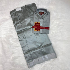 Horad Premium Art Silk Dad and Son Steel Grey Shirt + Dhoti