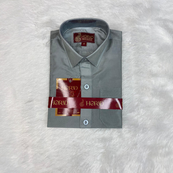Horad Premium Art Silk Dad and Son Steel Grey Shirt + Cream with Silver Welcro Dhoti