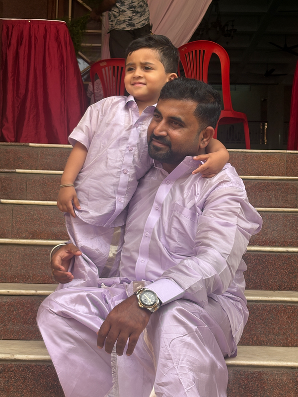 Horad Premium Art Silk Dad and Son Lavender Shirt + Welcro Dhoti