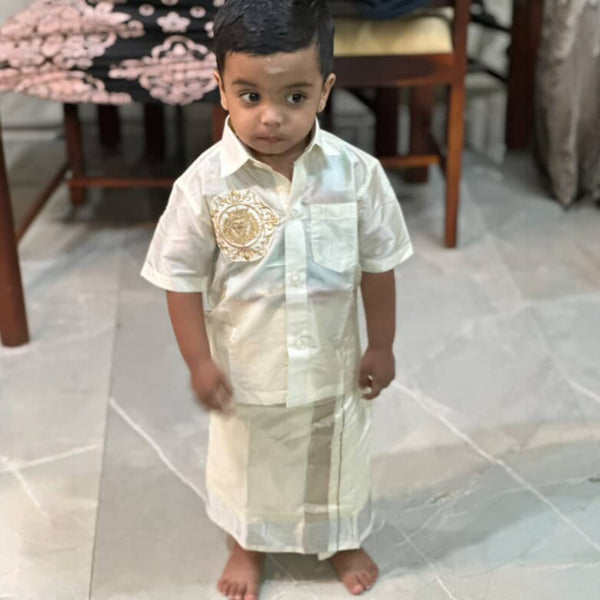 Horad Premium Art Silk Cream Lion Embroidery Kids Set