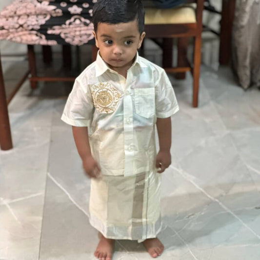 Horad Premium Art Silk Cream Lion Embroidery Kids Set