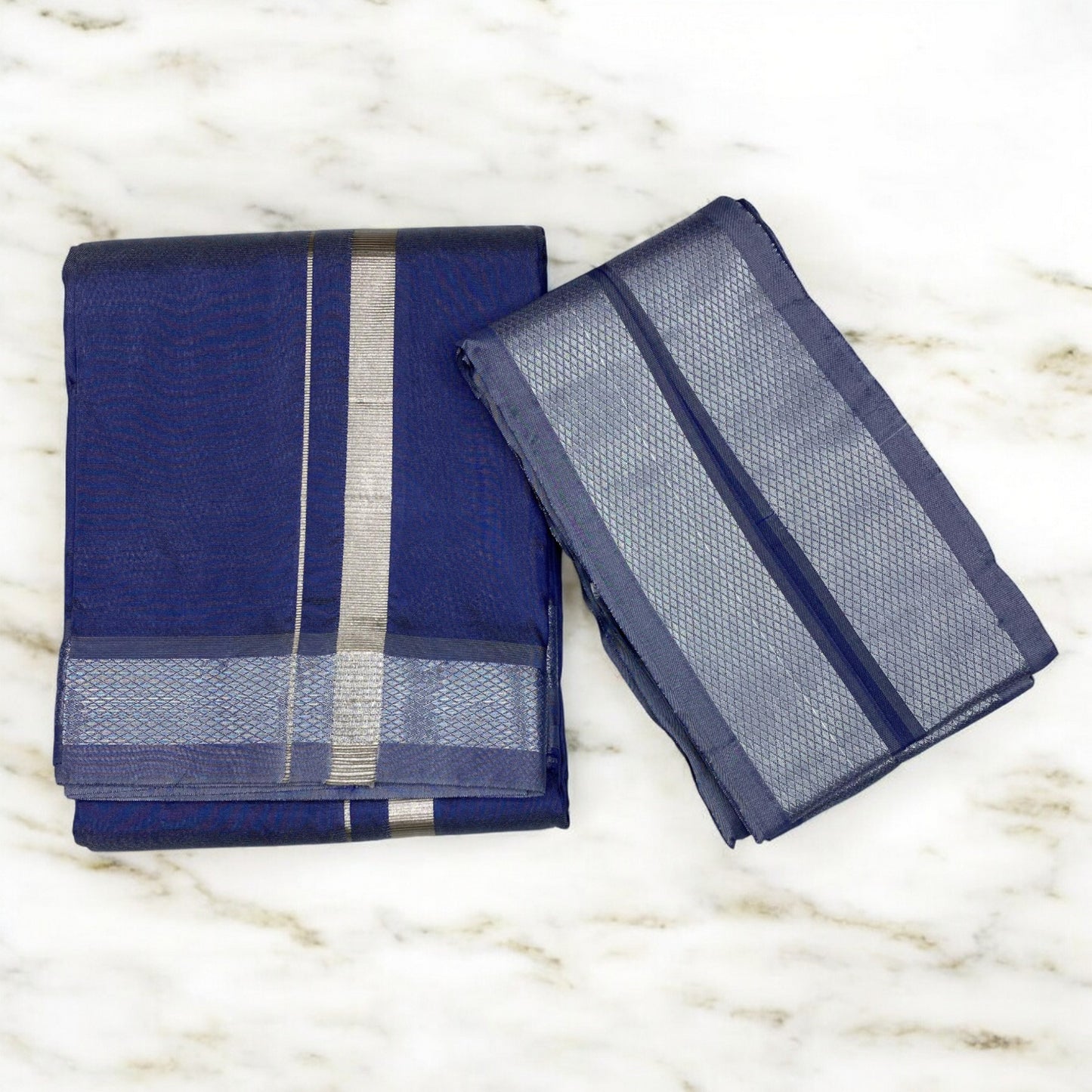 HORAD Premium Art Silk Navy Blue  Dhoti + Angavastram (8X4)