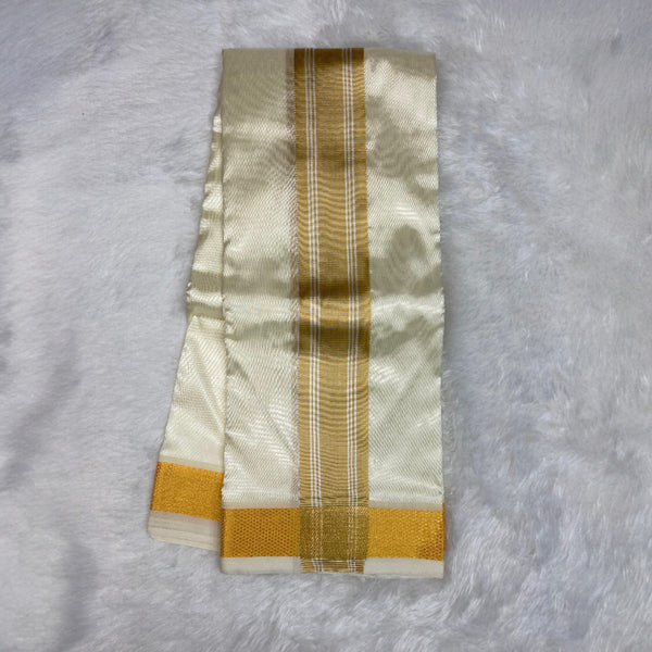 Horad Premium Art Silk Cream  Shirt + Cream with Gold Border Dhoti + Angavastram + Belt