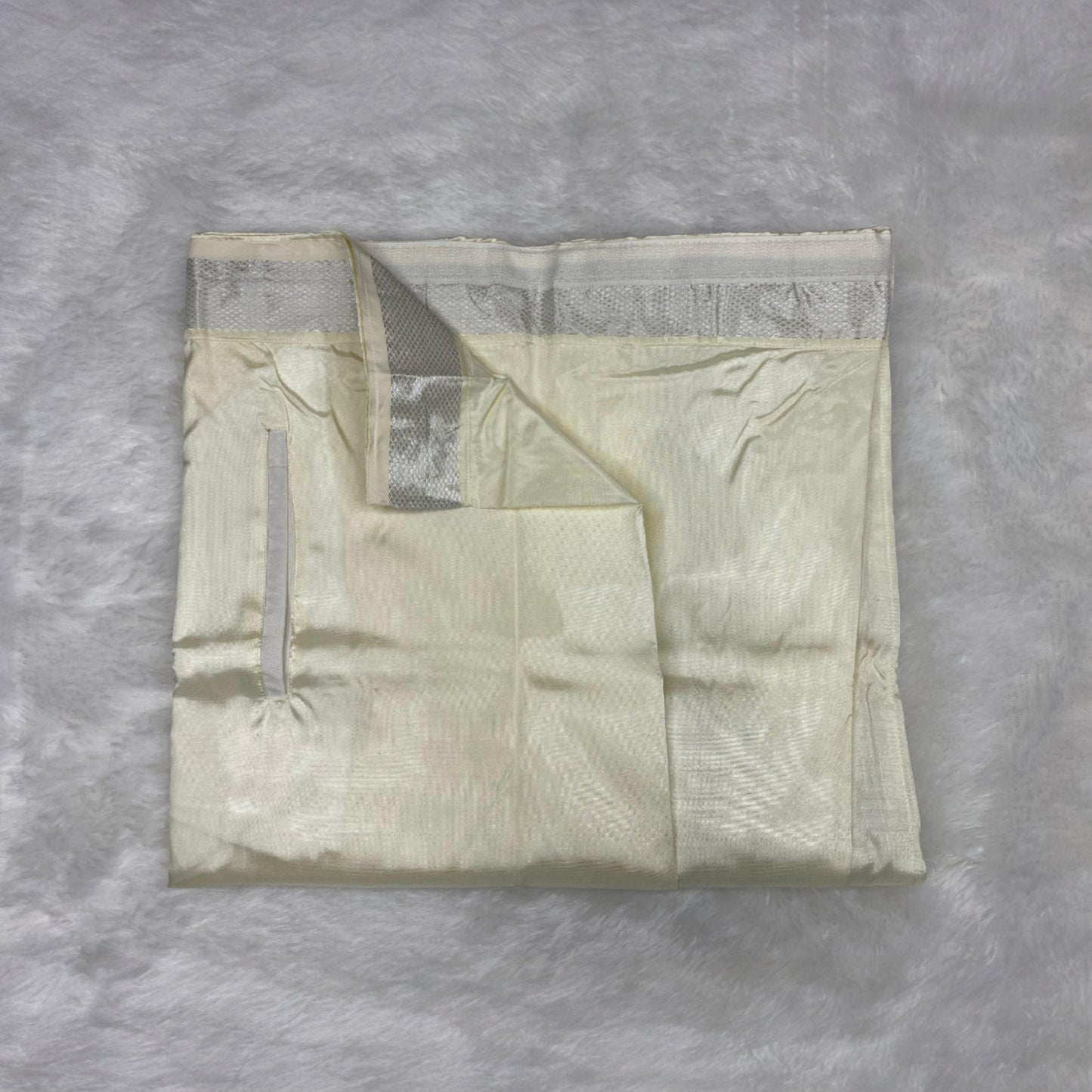 Horad Premium Art Silk Dad and Son Sandstone Shirt + Cream with Silver Welcro Dhoti + Angavastram